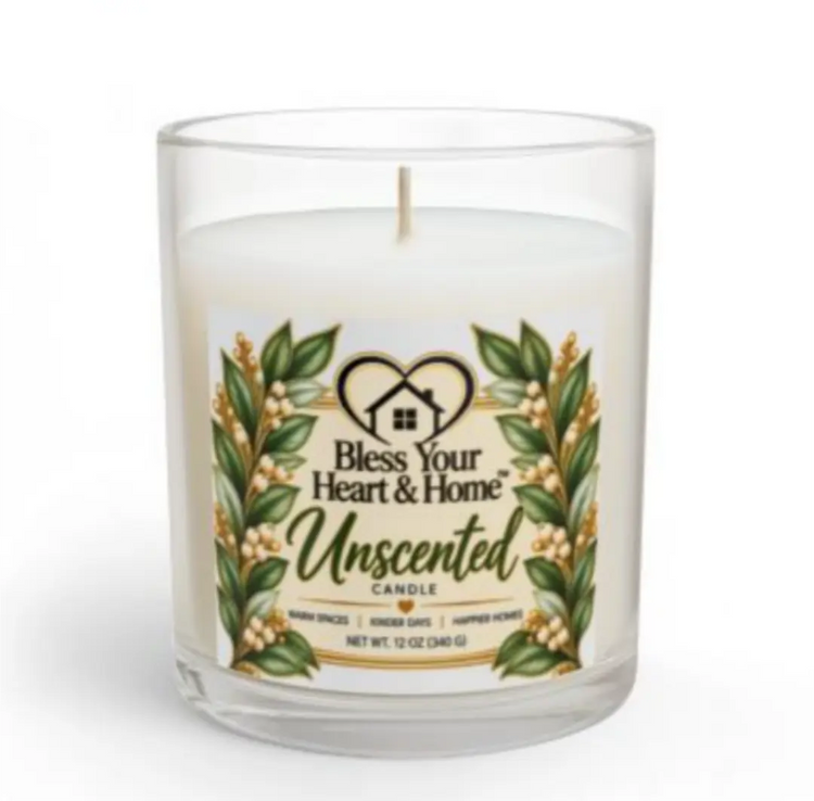 Unscented Glass Candle — "Bless Your Heart & Home" Decorative Home Candle (11 oz) Bless Your Heart & Home
