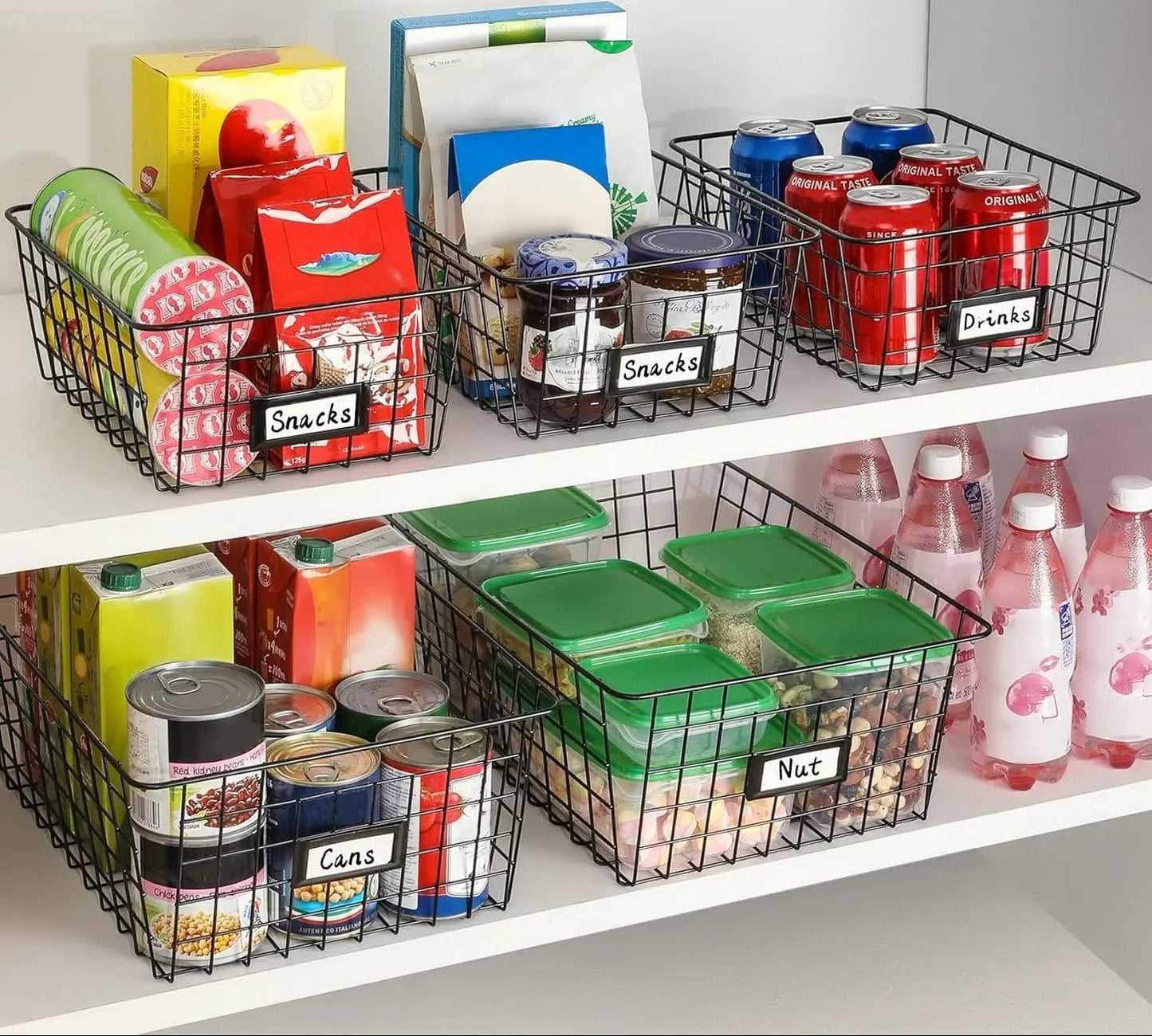 Versatile 6 Pack Wire Baskets for Ultimate Pantry Organization - Includes 2 XXLarge, 2 XLarge, and 2 Large Sizes