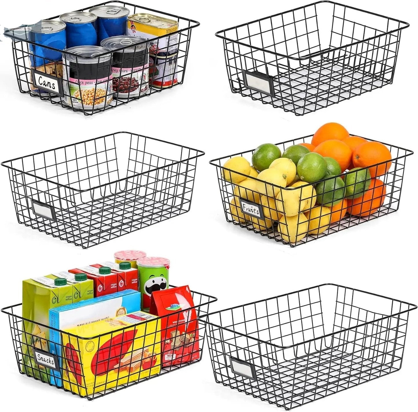Versatile 6 Pack Wire Baskets for Ultimate Pantry Organization - Includes 2 XXLarge, 2 XLarge, and 2 Large Sizes