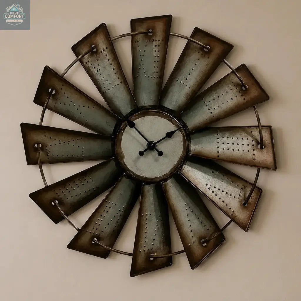 Decorative 18.5' wall clock with rustic design with Roman numerals on a wall.