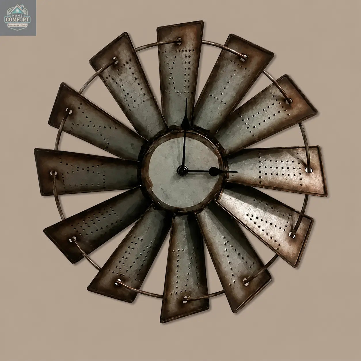 Decorative 14.5" wall clock with Roman numerals on a wall.