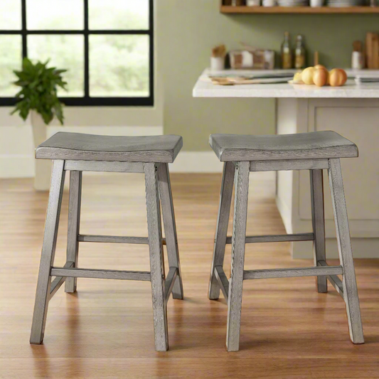 Weston Home Ashby Saddle Seat Backless Wood Counter Stools, Set of 2, Antique Grey