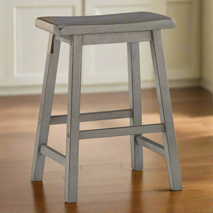 Weston Home Ashby Saddle Seat Backless Wood Counter Stools, Set of 2, Antique Grey