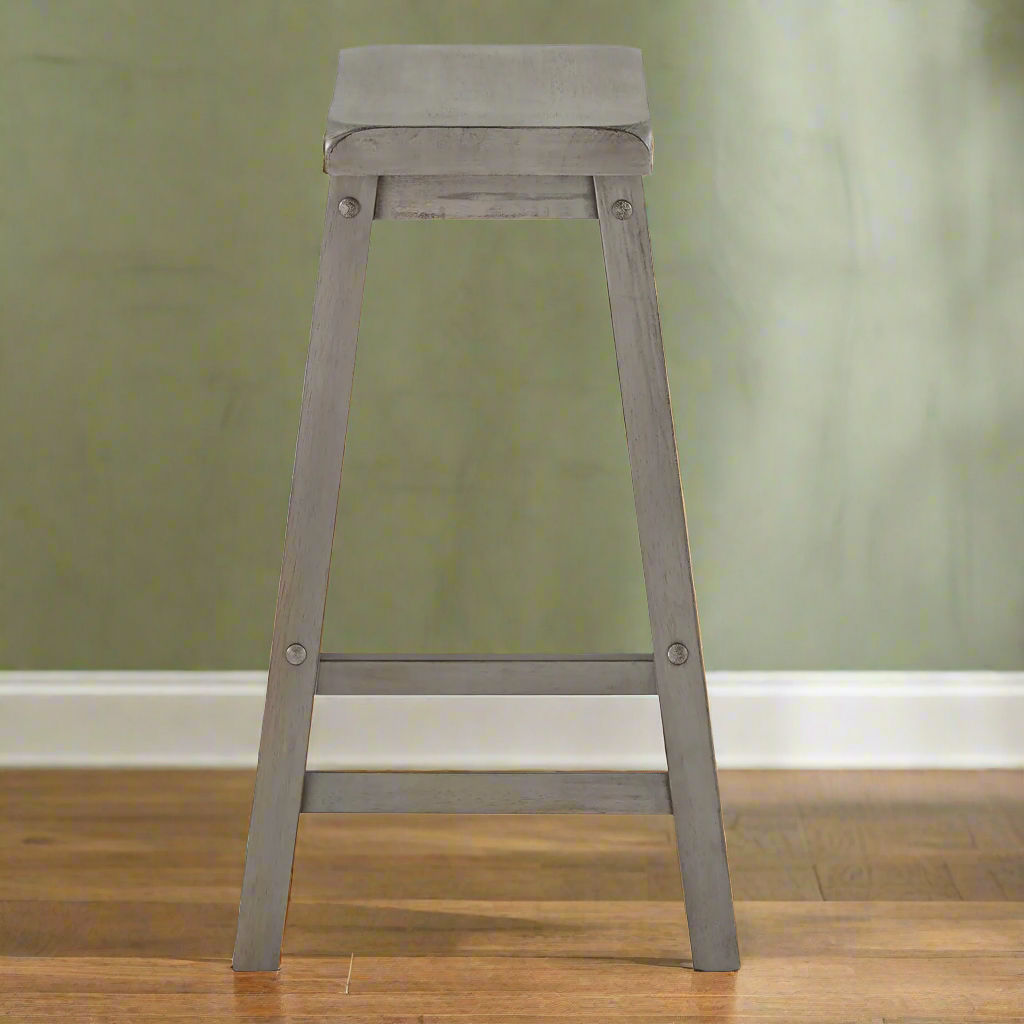 Weston Home Ashby Saddle Seat Backless Wood Counter Stools, Set of 2, Antique Grey