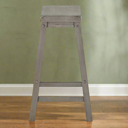 Weston Home Ashby Saddle Seat Backless Wood Counter Stools, Set of 2, Antique Grey
