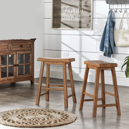 Weston Home Ashby Saddle Seat Backless Wood Counter Stools, Set of 2, Antique Grey