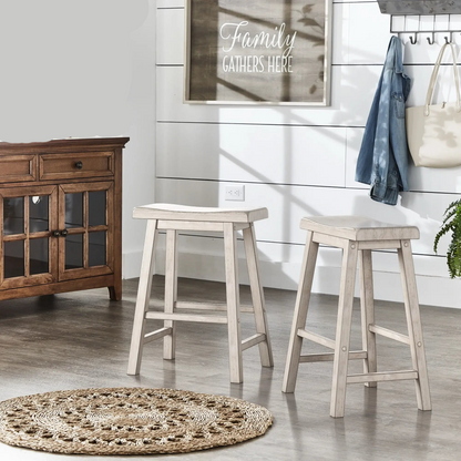 Weston Home Ashby Saddle Seat Backless Wood Counter Stools, Set of 2, Antique Grey