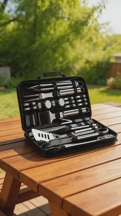 29-Piece Stainless Steel Grill Accessories Set with Storage Bag – Perfect Gift for Grilling Enthusiasts