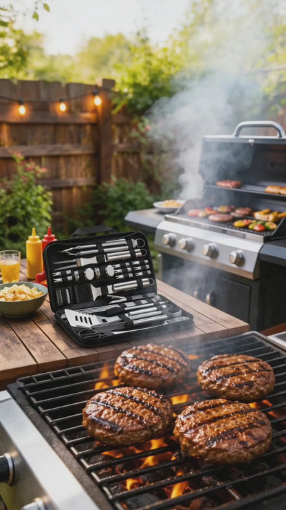 29-Piece Stainless Steel Grill Accessories Set with Storage Bag – Perfect Gift for Grilling Enthusiasts